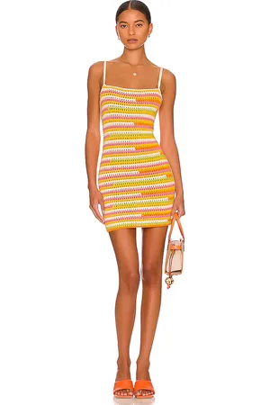 Camila Coelho Rhea Open Stitch Mini Dress in Yellow. - size L (also in M, S)