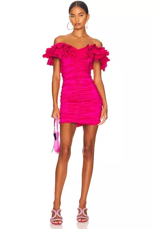 Lovers And Friends Nikolina Ruched Dress in Fuschia.