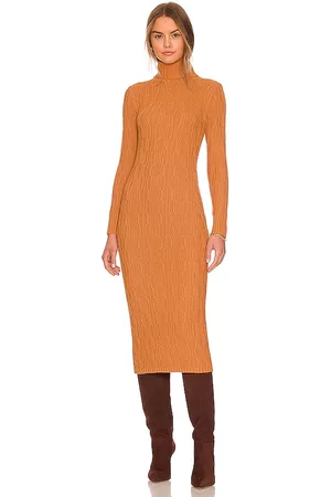 525 America Turtleneck Cable Midi Dress in .