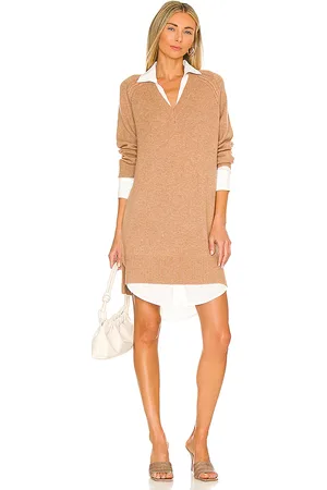 BROCHU WALKER Looker Vee Dress in Tan. - size L (also in M, S, XS)