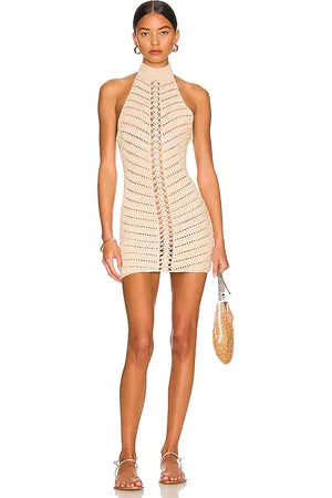 Camila Coelho Lyssa Hand Crochet Halter Mini Dress in Beige. - size L (also in M, S)
