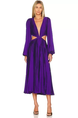 ROCOCO SAND Cassi Long Sleeve Midi Dress in Purple.