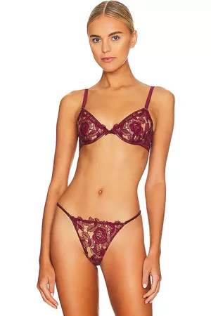 FLEUR DU MAL Rose Embroidery Demi Bra in Wine.