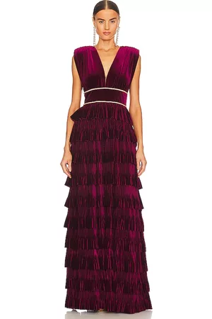 Bronx and Banco Velvet Flared Gown in Burgundy.