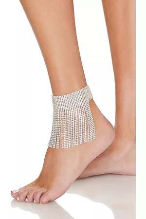 Amber Sceats Crystal Tassel Anklet in Metallic Silver.