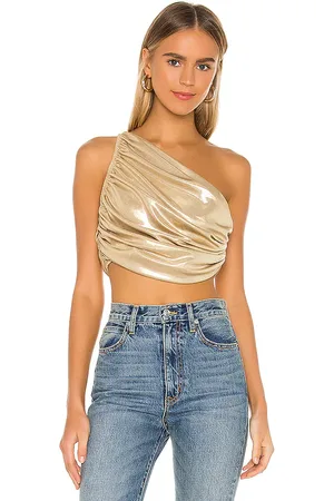 Norma Kamali X REVOLVE Diana Crop Top in Metallic Gold. - size L (also in M, XL)