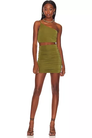ALL THE WAYS Denice Ruched Skirt Set in Green.