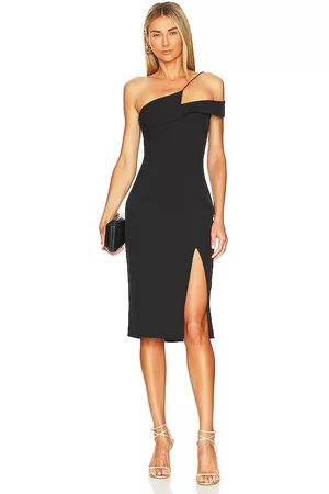superdown Jillian Asymmetric Midi Dress in Black.