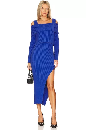 SOVERE Exhale Sweater Dress in Blue.