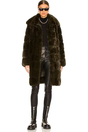 Adrienne Landau Faux Fur Long Coat in Olive. - size S (also in M)