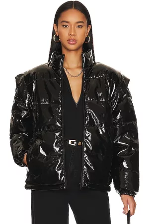 WeWoreWhat Faux Leather Snap Off Sleeve Puffer Jacket in Black.
