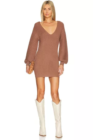 MAJORELLE Riley Sweater Dress in Brown.