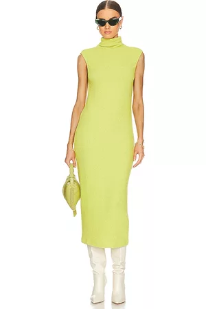 ENZA COSTA Knit Sleeveless Turtleneck Dress in Green.
