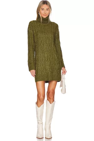 525 America Turtleneck Cableknit Sweater Dress in Olive.