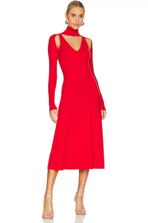 LPA Varenna Cut Out Knit Midi Dress in Red.