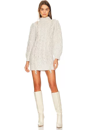 LINE & DOT Daria Fringe Sweater Dress in Ivory.