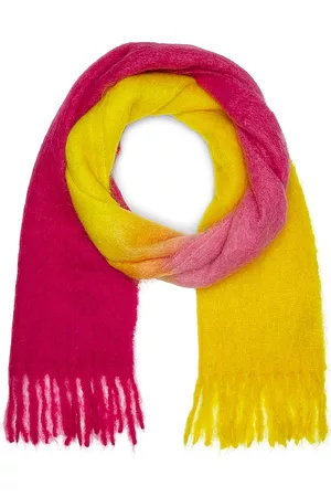 Ganni Mohair Gradient Fringed Scarf in Pink,Yellow.