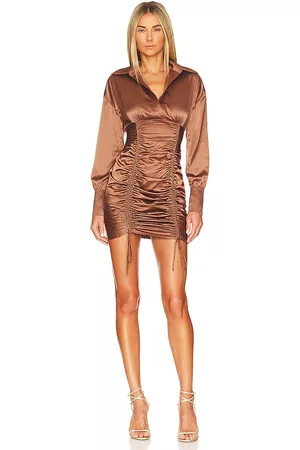 MORE TO COME Vesta Ruched Dress in Brown.
