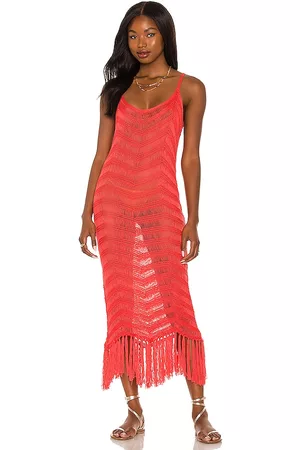 525 America Women Midi Dresses - Fringe Dress in Coral.