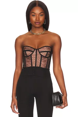 Bardot Mesh Bustier Top in Black.