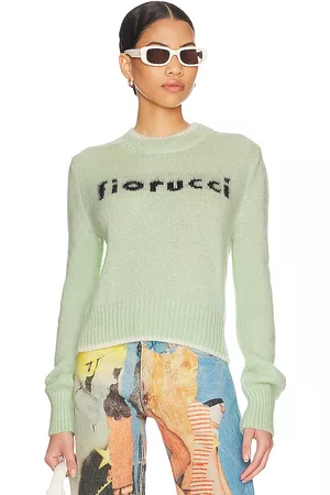 FIORUCCI Monogram Intarsia Knit Cardigan in Blue