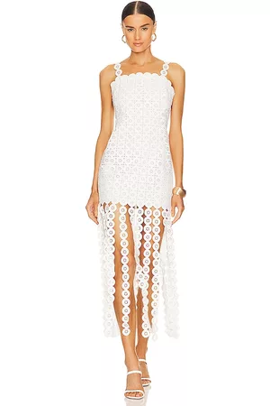 Jonathan Simkhai Jaycee Lace Fringe Midi Dress in White.
