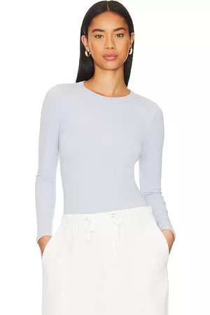 ENZA COSTA Textured Knit Crew Top in Baby Blue.