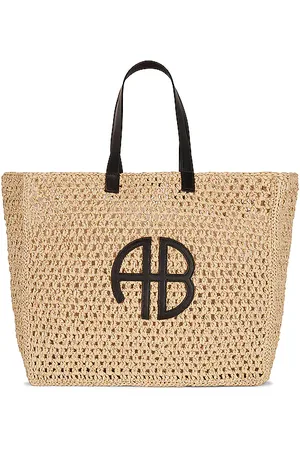 Anine Bing Rio Small Logo-embossed Woven Tote Bag in Natural