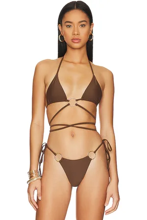 superdown Milada O Ring Bikini Top in Chocolate. - size L (also in M, S, XL, XS)
