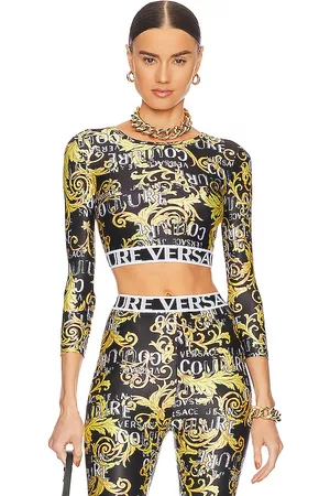 VERSACE Logo Couture Long Sleeve Top T in Black.