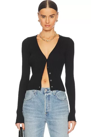 GOOD AMERICAN Cozy Rib Cardigan in Black.
