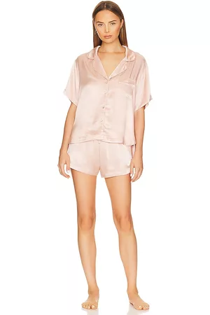 homebodii Kiralee Luxury Satin Short Pyjama Set in Rose.