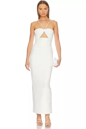 Hervé Léger Icon Gathered Strappy Gown in White.