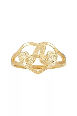 The M Jewelers Cutout Flower Heart Letter Ring in Metallic Gold.