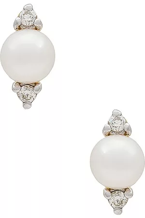 EF Collection Women Studs - Diamond And Pearl Stud Earring in Metallic Gold.