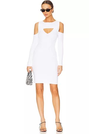 525 America Visc Nylon Cold Shoulder Dress in White.
