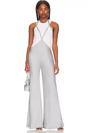 Norma Kamali Halter Bias Pant in Metallic Silver.
