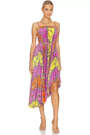 Milly Irene Chain Pleated Midi Dress in Purple.