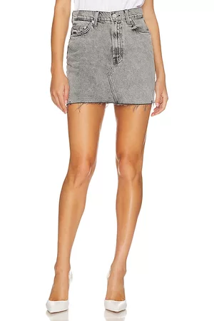 Mother High Waisted Wedge Micro Skirt Fray in Grey.