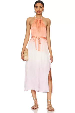 Bella Dahl Smocked Waist Halter Midi Dress in Peach.