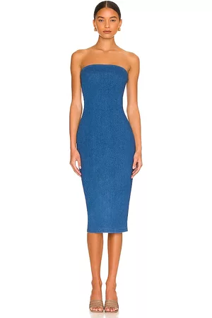 Susana Monaco Strapless Midi Dress in Blue.