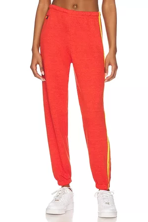 AVIATOR NATION Women Sweatpants - 5 Stripe Sweatpant in Tangerine.