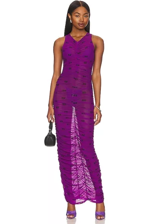 Ganni Ruched Long Dress in Purple.