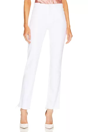 L'Agence Draya High Rise Slim Straight Walk Off Jeans in White.