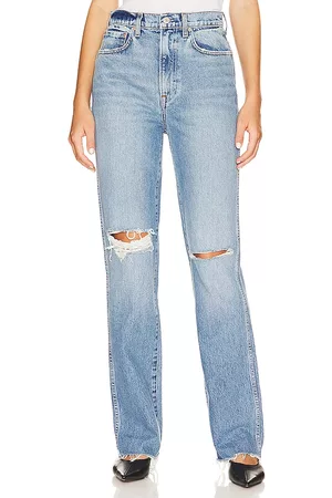 GRLFRND Women High Waisted Jeans - Sara Super High Rise Slim Straight in Blue.
