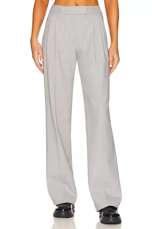 Helmut Lang Women Formal Pants - Pleated Wool Pants in Light Grey.