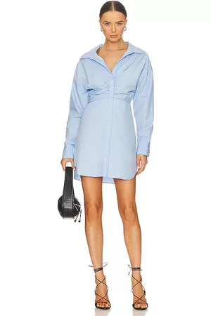 Alexander Wang Draped Button Up Dress with Placket Detail in Blue.