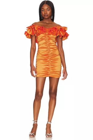 Lovers And Friends Nikolina Ruched Dress in Orange.
