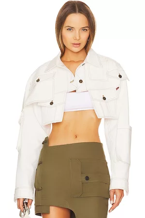 MONSE Women Denim Jackets - Cropped White Denim Jacket in White.