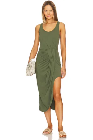 Bobi Faux Wrap Dress in Olive. - size L (also in XS)